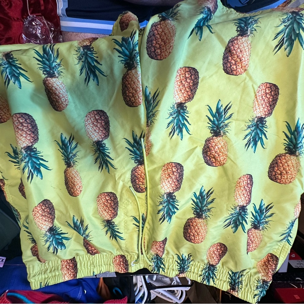 Old Navy Mens Board Shorts Sz 2XL Neon Pineapple Swim Suit Trunks Mesh Lined